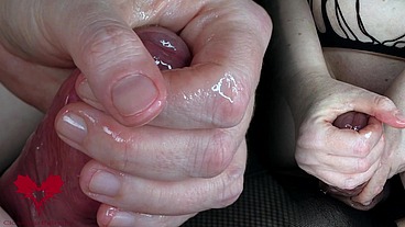 Instruction video for milking pre-ejaculate. Close-up of delaying and ruining the orgasm.