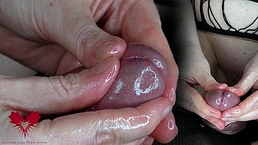 Instruction video for milking pre-ejaculate. Close-up of delaying and ruining the orgasm.