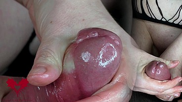 Instruction video for milking pre-ejaculate. Close-up of delaying and ruining the orgasm.