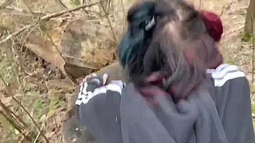 Masked Girl Sucks and Fucks on Park Trail