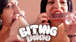 Biting myself and biting my clear dildo