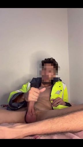 Construction Worker Strokes His Huge Cock Til He Unloads