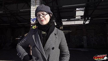 GERMAN SCOUT - Black Hair PAWG Glasses Girl Melli Venom Pick Up for First Casting Fuck in Berlin