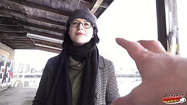 GERMAN SCOUT - Black Hair PAWG Glasses Girl Melli Venom Pick Up for First Casting Fuck in Berlin