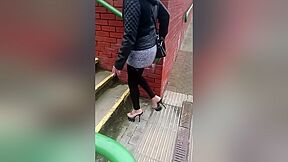 Sexy Local Stripper Caught Walking In Public In Sexy Platform Heels