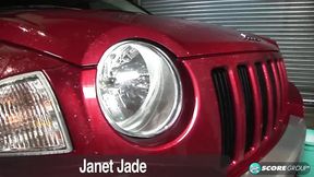 Janet Jade uses her big tits to wash a car