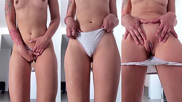 Desperately pipi dancing & pissing my grey panties standing