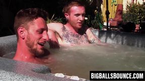 Ginger stud leaves jacuzzi to jack off with his eager lover