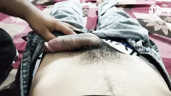 Twink stepbrother grips a thick uncut monster cock for the first time