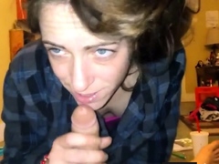 Skinny Brunette Loves Sucking Cock