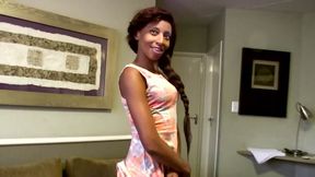 Hot ebony babe gets interviewed and fucked hard