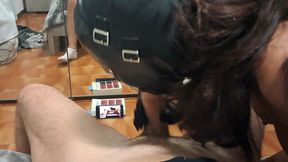 milf takes cock in her mouth upside down, pov