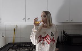 Hot Petite Sexy Girl in the Kitchen Masturbates on Christmas Day for Good Luck and Satisfaction