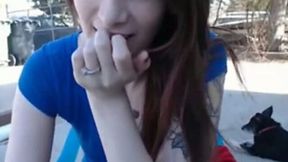 Cute beautiful emo girlie flashes and fingers her own pussy outside