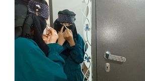 Muslim girl with beautiful eyes, was fucked in front of mirror