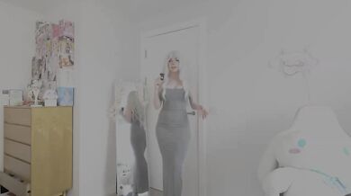 Egirl cosplay skims bodysuit huge fake tits blonde choked gushing
