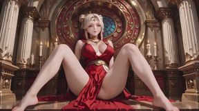 Red Angel Descends! Grand Hall x Bedroom Duo, Blonde Buns Kneeling & Gazing, Ultimate Laziness Under the Sun.