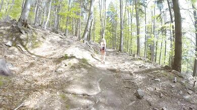 Blonde caught getting ass fucked in forest creampie in all 3 holes