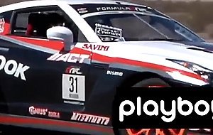 Naked badass asian babe and her GFs jump into race cars for a wild ride