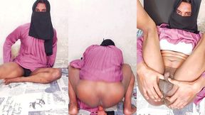 sexy arab hijabi momina sissy fuck hard and play with her limp micro penis