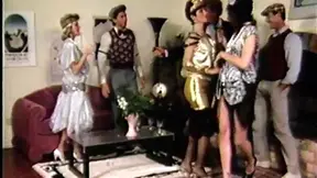 Vintage Beauties in Wild Costumes Seduce and Worship Hard Manhood