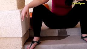 caroline pierce need to pee wetting black leggings