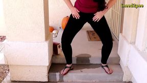 caroline pierce need to pee wetting black leggings