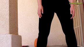 caroline pierce need to pee wetting black leggings