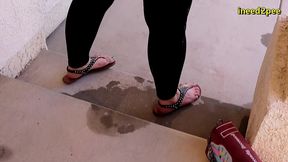 caroline pierce need to pee wetting black leggings