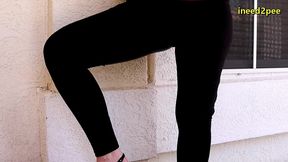 caroline pierce need to pee wetting black leggings