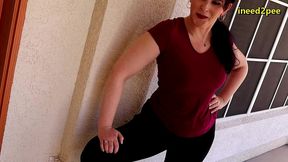 caroline pierce need to pee wetting black leggings