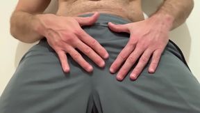 Getting hard in tight shorts while masturbating huge trans clit raw