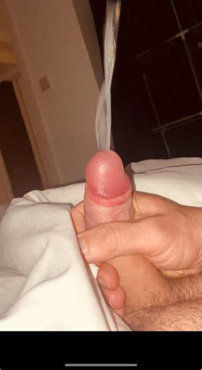 Horny daddy cumming all over the bed