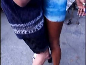 Chocolate skin bitch gets doggy style fuck by white hunk