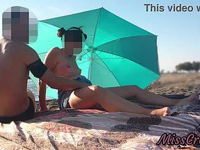 Pussy flashing in public beach squirting and intense orgasm in front of everyone