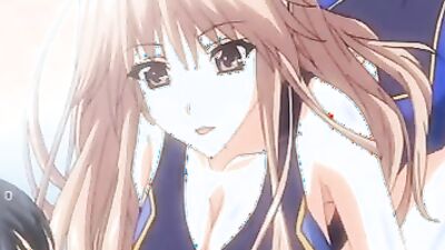 Japanese cartoon babe in swimsuit titfucks and teases with her big tits