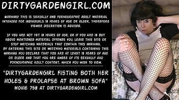 Dirtygardengirl take long black dildo deep in her ass &amp_ anal prolapse extreme