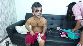 After putting on his makeup I give him an intense blowjob