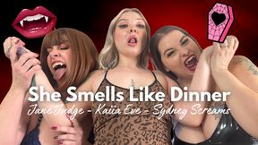 She Smells Like Dinner - Vampires Jane Judge & Sydney Screams Bite Delicious Blonde Kaiia Eve Until They've Drained Her Vitae - Vampires, Biting, Draining - HD 720 WMV