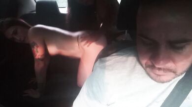 I fuck my stepbrother's girlfriend on all fours with my strap-on in the Uber