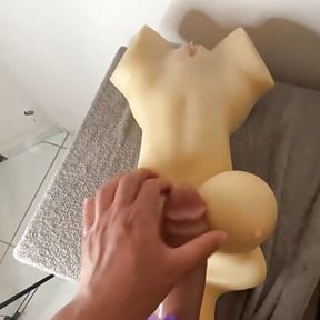 Masturbating Nice Big Dick on Sex Doll Boobs