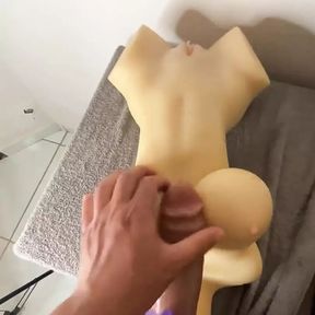 Masturbating Nice Big Dick on Sex Doll Boobs