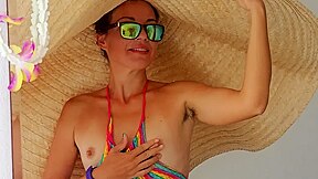 Huge Hat N Orgasm Masturbation While Tanning # Natural Girl Hotel Balcony Adventure