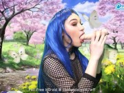 Sexy Teen rides Sybian while sucking multiple floating dildos