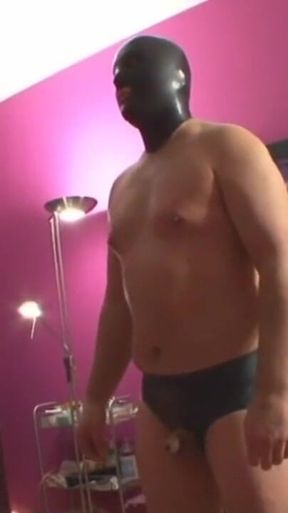 Humiliating wax play with masked guy