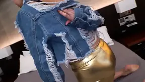 Flashy gal with huge melons and bald snatch gets creampied