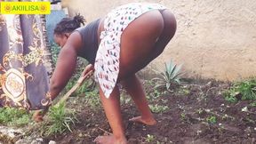 African Village Farmer: Perfect Ass Ebony,thick Thighs,gardening On Camera