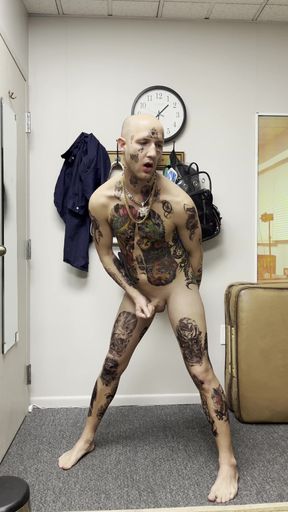 Face Tatted Twink Jerking While Dildo Fucked