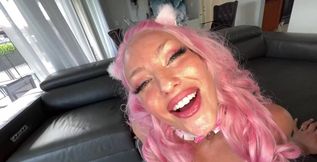 Pink hair slut Mandy crawls out to my big dick and is ready to get fucked by the best