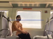 Hot muscle man travelling fully naked on a train to Barcelona. Very risky